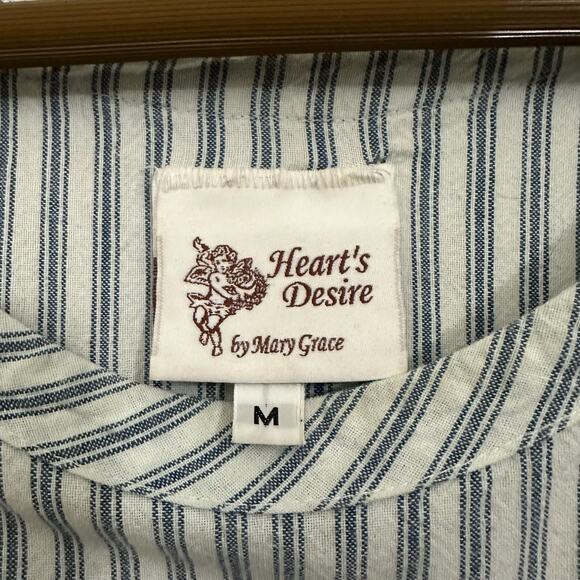 HEART'S DESIRE by Mary Grace Linen Top White Blue Striped Lagenlook - Picture 9 of 12